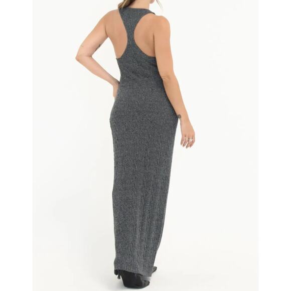 Rumored Lakeville Cable Knit Sleeveless Maxi Dress in Black Smoke Heather - Picture 2 of 11